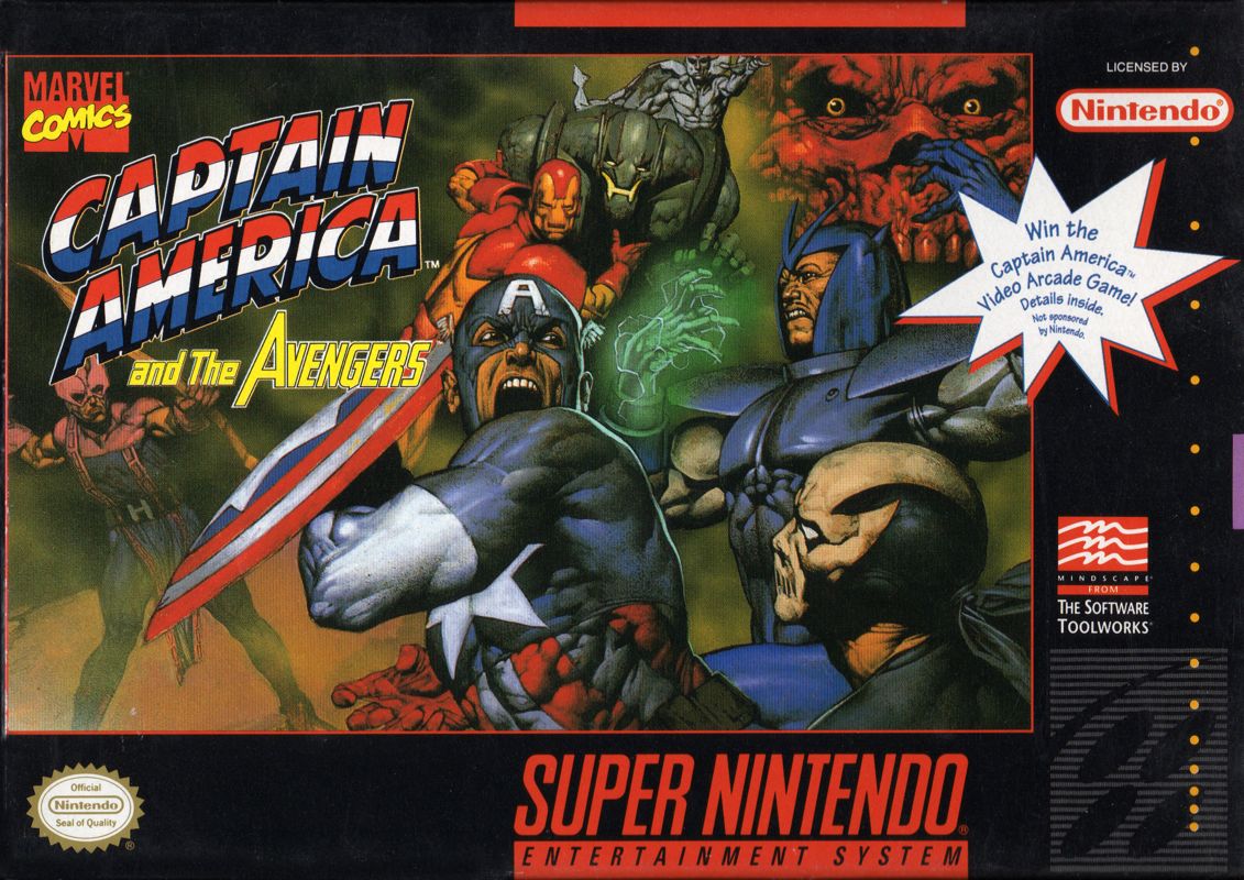 Captain America and the Avengers box art for Super Nintendo